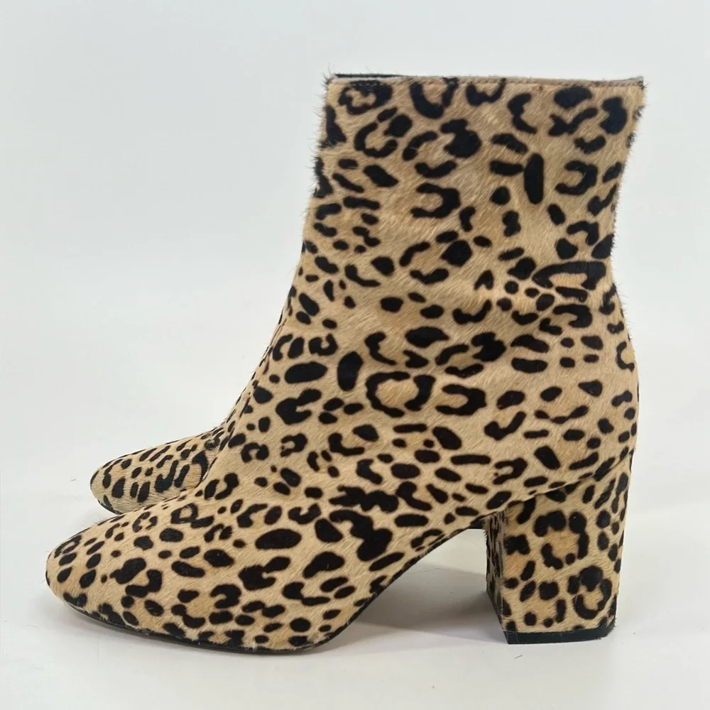 Halogen Alexa leopard print calf hair ankle booties side zip almond toe 7 seven